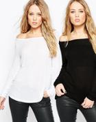 Asos Top With Off Shoulder Details In Slouchy Fabric 2 Pack - Black