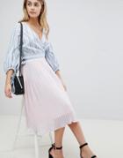 Boohoo Stripe Pleated Midi Skirt - Pink