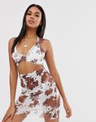 Asos Design Bodycon Jersey Beach Dress In Cow Print With Cut Out Detail-multi