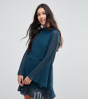 Oh My Love Tall Textured Flare Sleeve Shift Dress With Pephem - Green