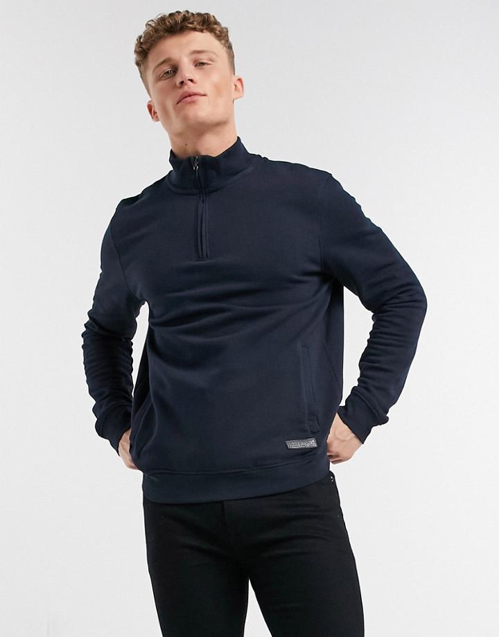 Brave Soul High Zip Sweatshirt In Navy
