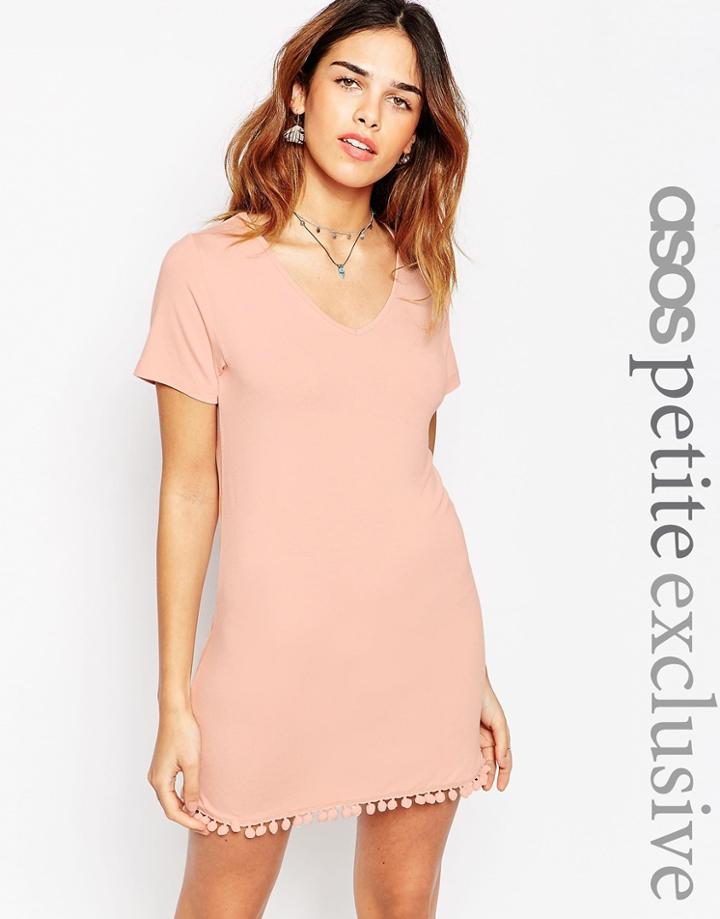 Asos Petite T-shirt Dress With Pom Pom Hem - Nude