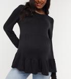 New Look Maternity Long Sleeve Double Tier Peplum T-shirt In Black