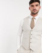 Asos Design Wedding Slim Suit Suit Vest In Stretch Cotton Linen In Stone-neutral