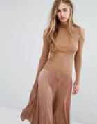 Miss Selfridge Cold Shoulder Rib Sweater - Beige