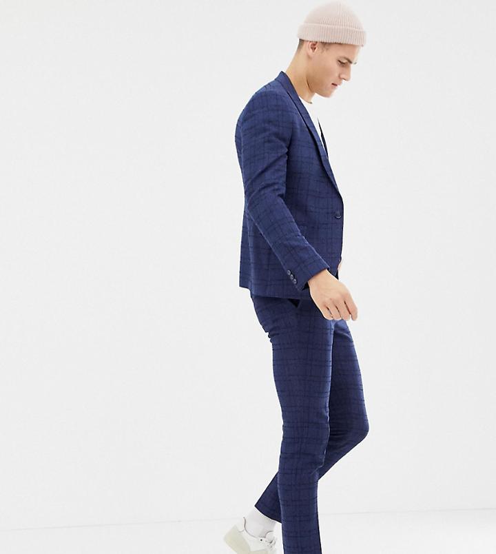 Noak Skinny Fit Suit Pants In Blue Check - Blue