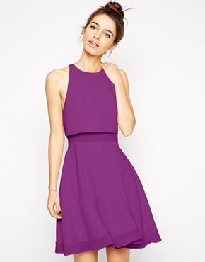 Asos Sheer And Solid Skater Dress - Purple