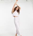 Asos Design Petite Exclusive Lounge Super Soft Rib High Neck Top & Wide Leg Pant Set In Lilac-purple