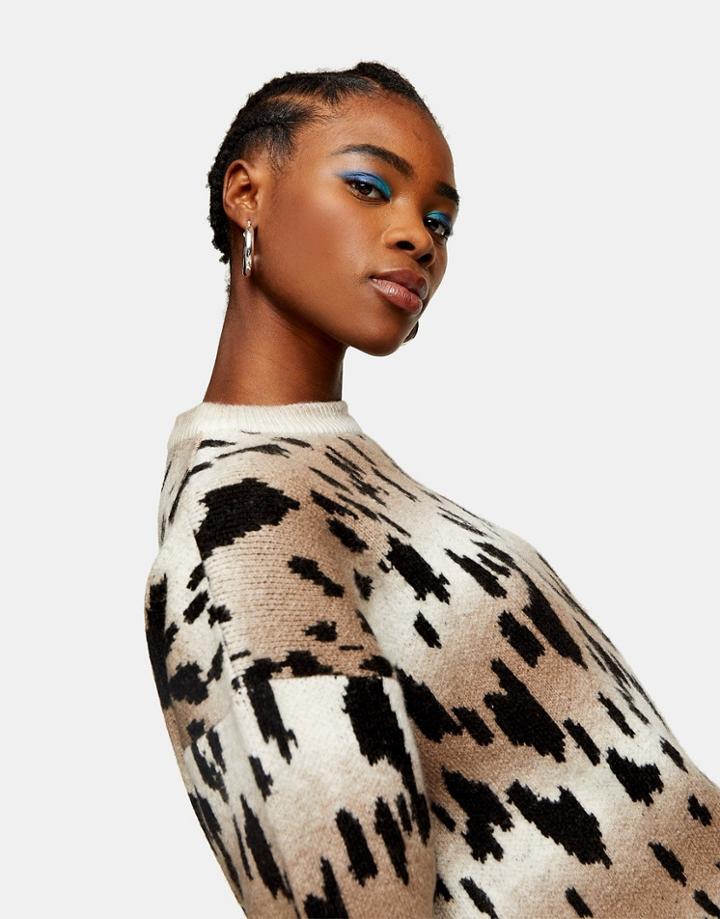 Topshop Animal Print Tie-dye Sweater In Beige-neutral
