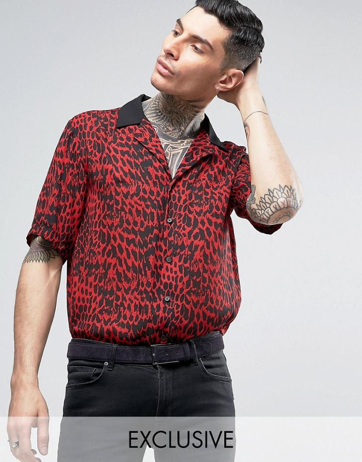 Reclaimed Vintage Inspired Revere Shirt In Reg Fit - Red