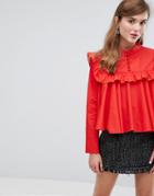 Sister Jane Smock Shirt With High Neck - Red