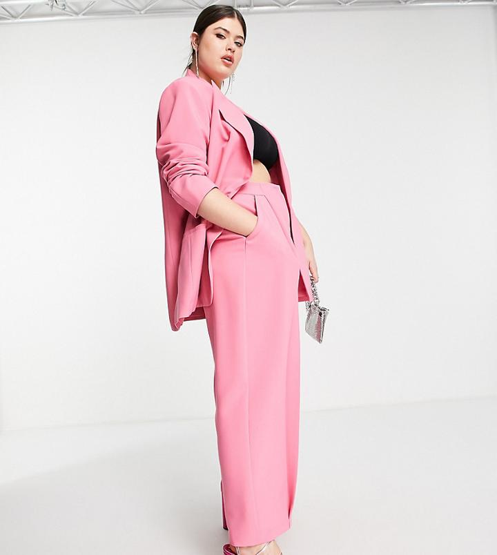 Asos Edition Curve Wide Leg Pants In Pink