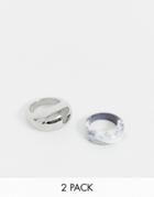 Asos Design Pack Of 2 Rings In Marbled Resin And Sleek Graduated Design In Silver - Silver