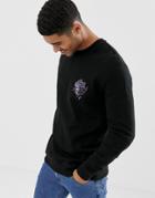 Asos Design Sweatshirt With Embroidery In Black - Black