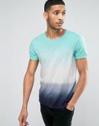 Esprit Crew Neck T-shirt With Faded Stripe Print - Navy