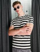 Asos Design Stripe T-shirt In Black And Ecru