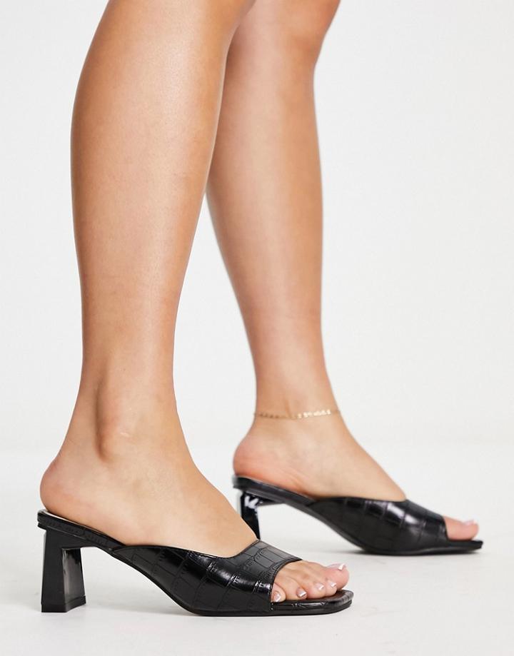 Raid Mabelle Square Toe Mid Heel Mules In Black Croc