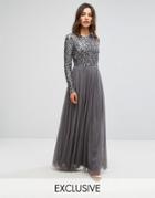 Maya Long Sleeved Maxi Dress With Delicate Sequin And Tulle Skirt - Gray