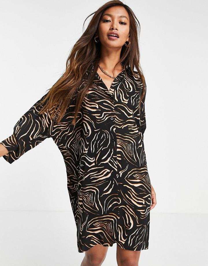 Urban Threads Oversized Shirt Dress In Abstract Animal-multi