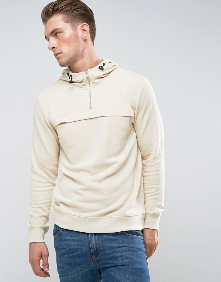 Only & Sons Overhead Sweatshirt With Half Zip Opening - Cream