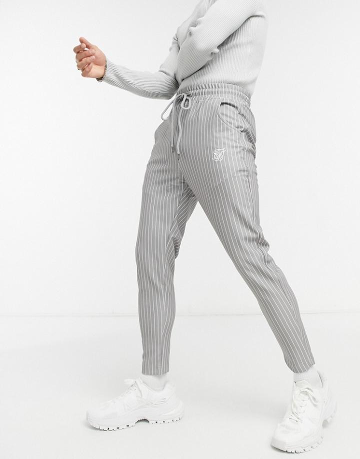 Siksilk Slim Cropped Pants In Gray Pinstripe-grey