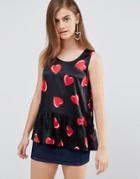 Love Moschino All Over Heart Print Tank With Frill Hem - Black