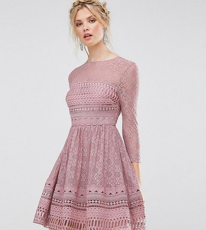 Asos Tall Premium Lace Skater Mini Dress - Multi