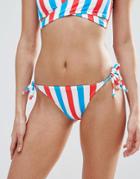 New Look Stripe Tie Side Bikini Bottom - Multi