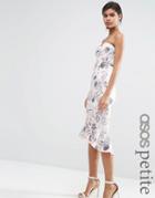 Asos Petite Pink And Gray Floral Bandeau Pephem Midi Dress - Multi