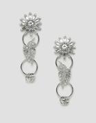 Asos Design Earrings With Linked Jewel Brooch Design In Silver - Silver