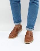 Asos Penny Loafers With Woven Detail In Tan - Tan