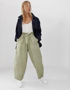 Asos Design Ultimate Wide Leg Pants With Paperbag Waist In Oil Wash - Beige