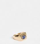 Designb London Curve Chunky Ring With Blue Evil Eye In Gold