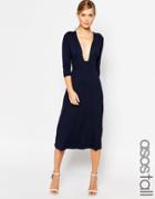 Asos Tall Midi Dress With Square Neck - Navy