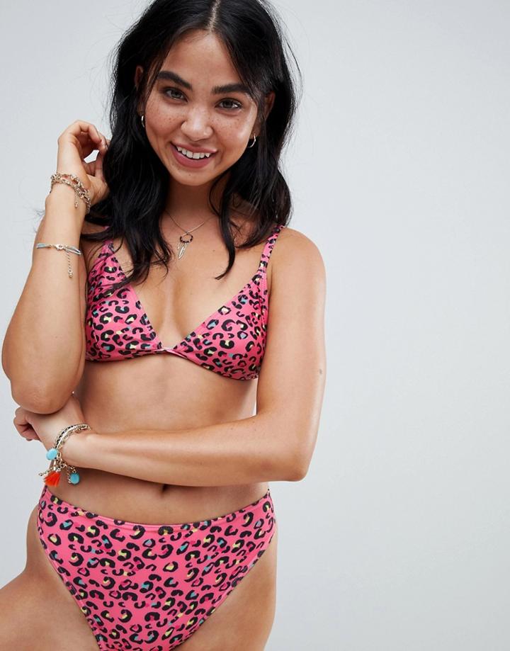 Le Palm 80s Leopard Print High Leg Bikini Bottoms-pink