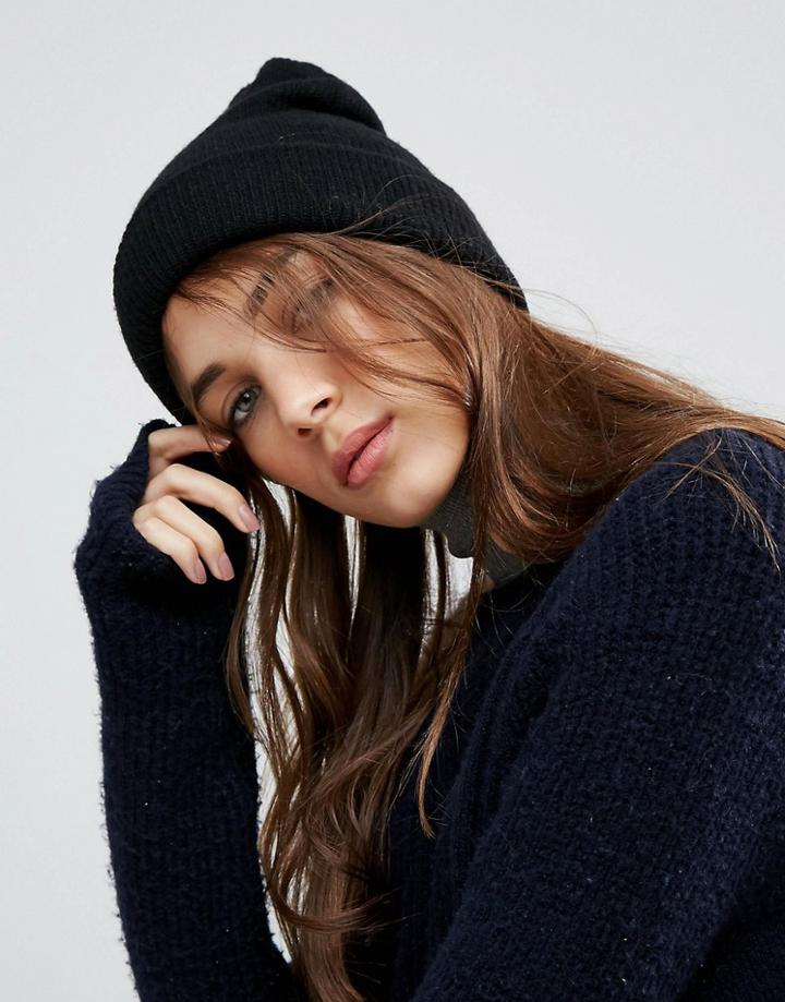 Asos Wool Mix Boyfriend Rib Beanie - Black