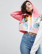 Asos Crop Hoodie With Spliced Miami Surf Motif - Multi