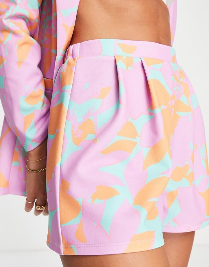 Asos Design Jersey Short In Multi Leaf Print