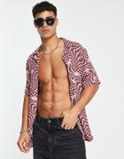 Only & Sons Camp Collar Shirt In Checkerboard Print-red