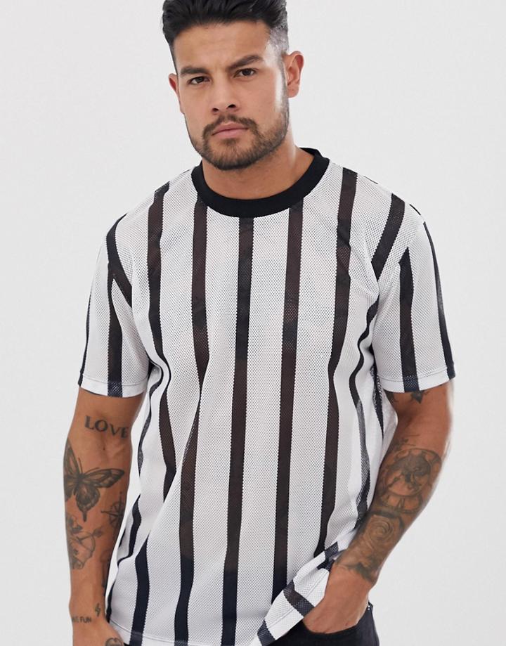 Asos Design Relaxed T-shirt In Stripe Mesh - White