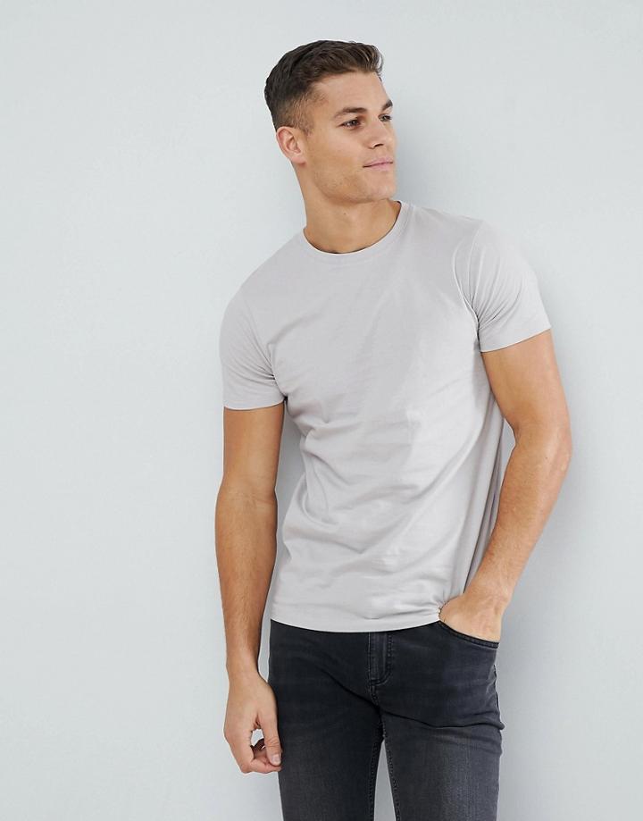 Asos Design Longline T-shirt With Crew Neck In Beige - Gray