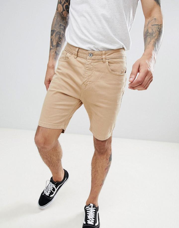 Stradivarius Denim Shorts In Beige - Tan