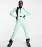 Asos 4505 Tall Ski Suit With Fitted Belted & Fur Hood-green