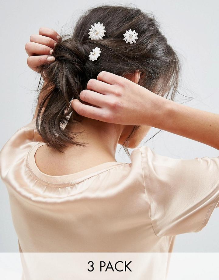 Asos Pack Of 3 Faux Pearl Flower Hair Grips - Cream