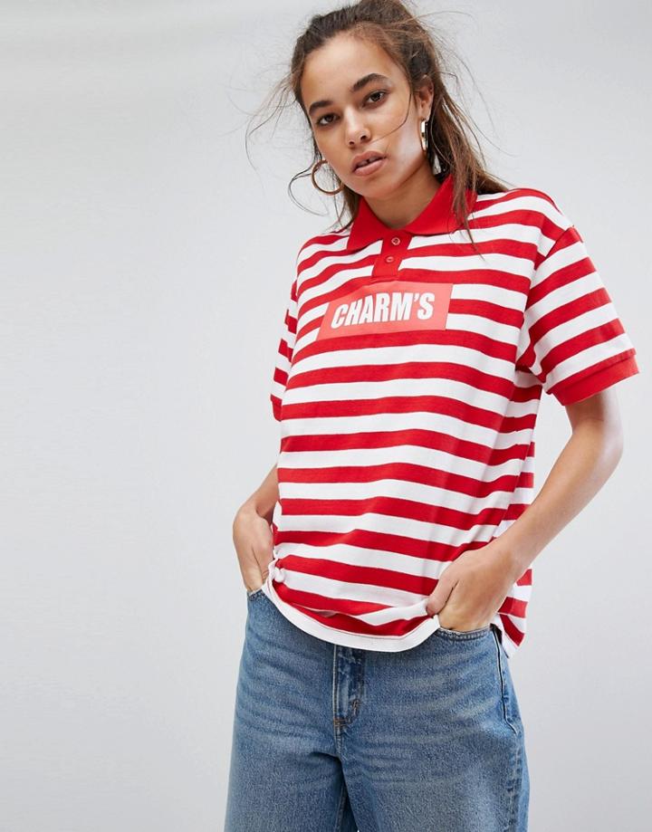 Charms Polo T-shirt With Logo In Bold Stripe - Red