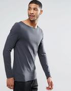 Asos Muscle Long Sleeve T-shirt With Boat Neck In Washed Black - Washed Black