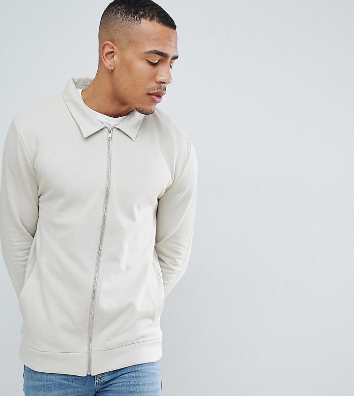 Asos Design Tall Jersey Harrington Jacket In Beige - Beige