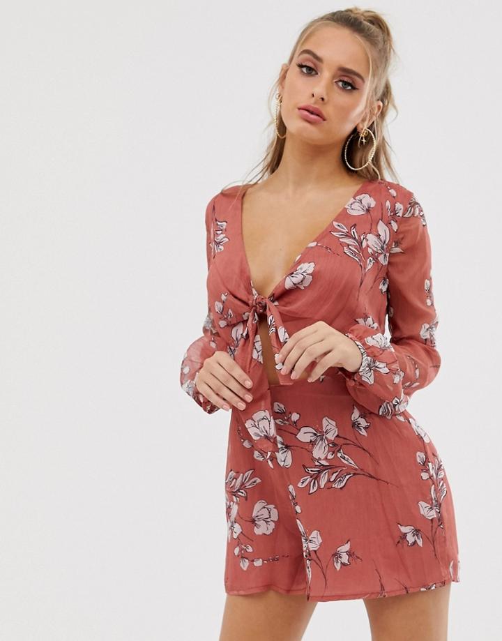 The Jetset Diaries Oasis Floral Tie Front Romper-red