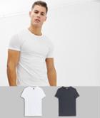 Asos Design Organic Muscle Fit T-shirt With Crew Neck 2 Pack Multipack Saving - Multi