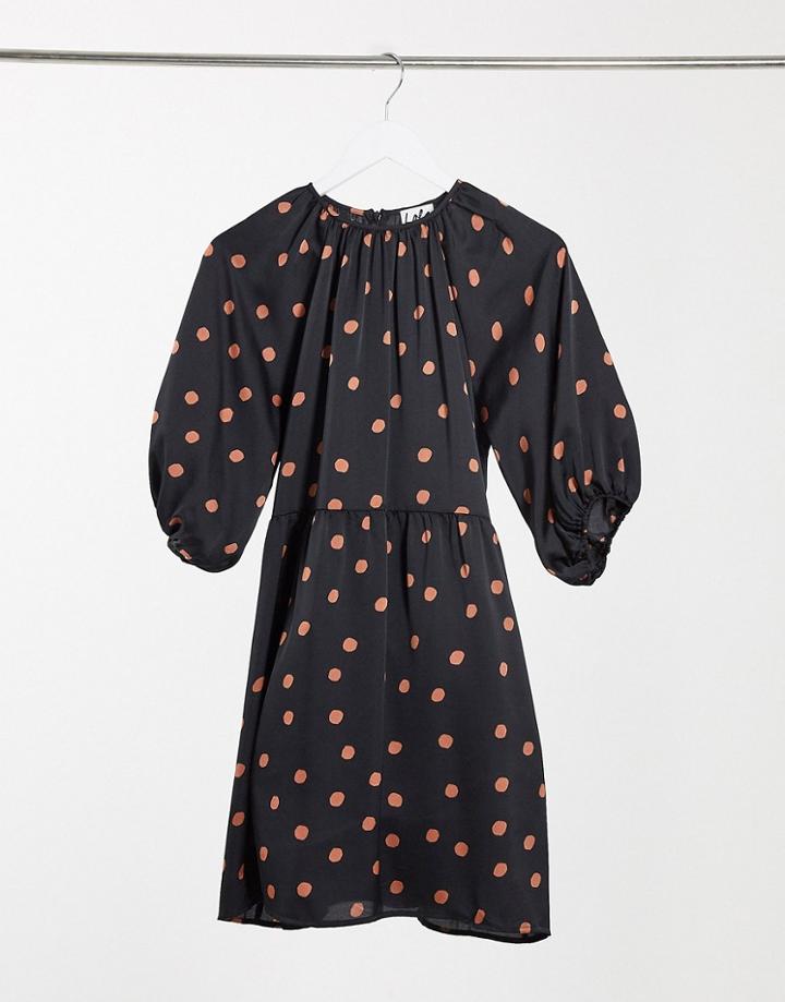 Lola May Smock Dress In Polka Dot-black